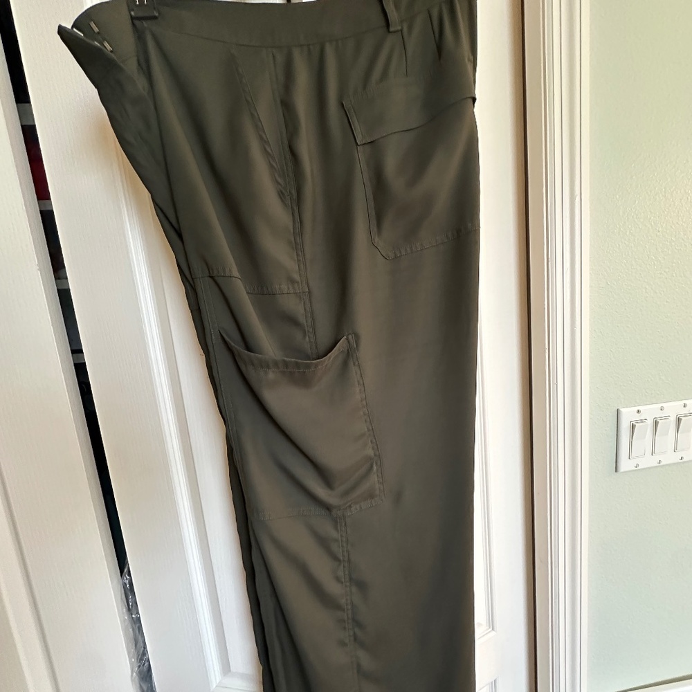 WHBM Olive Green Silky Cargo Pant